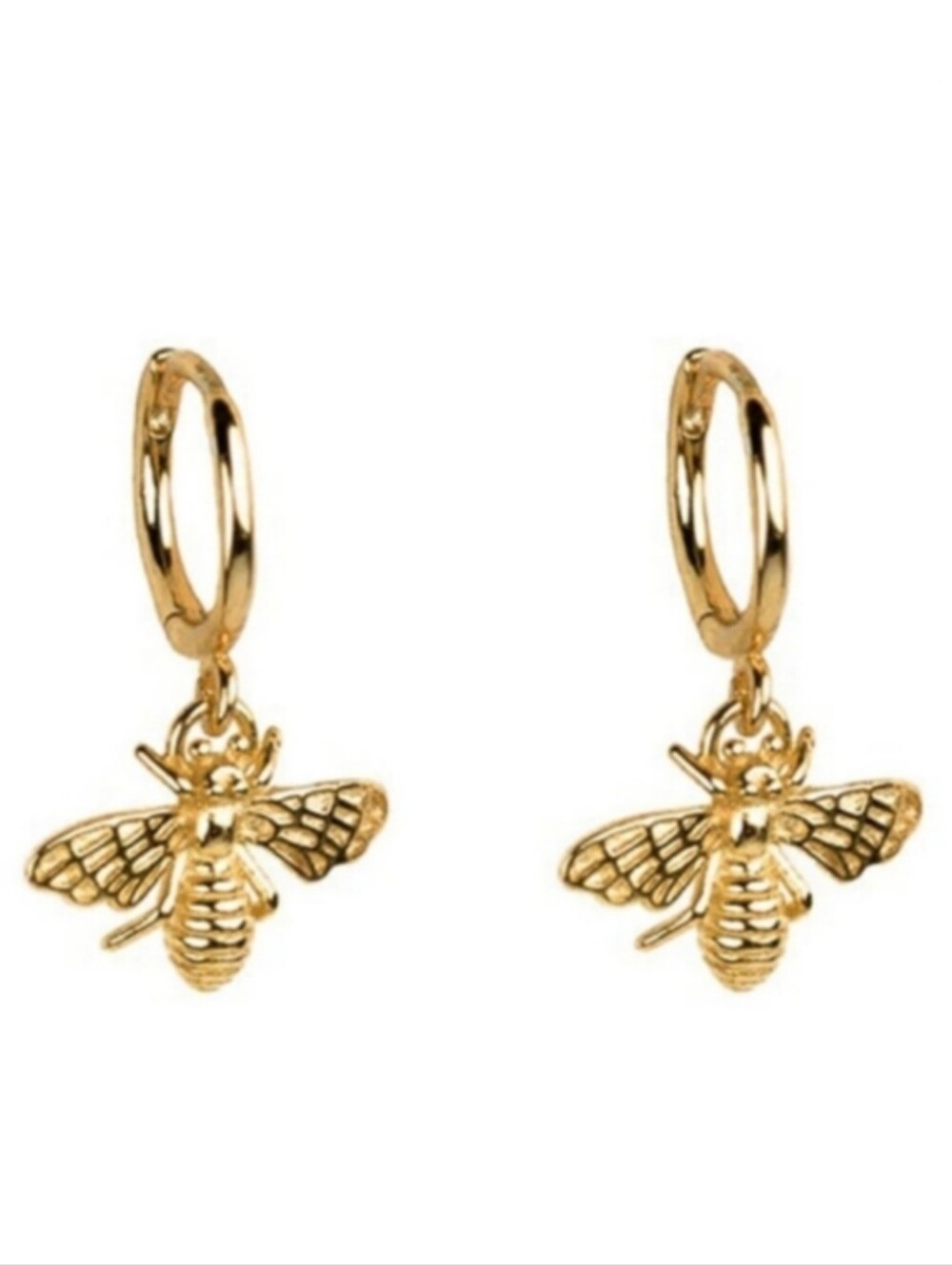 Bee Charm Mini Hoop Earrings Gold 3D Little Charm Bees Huggie Hoops Small Charms